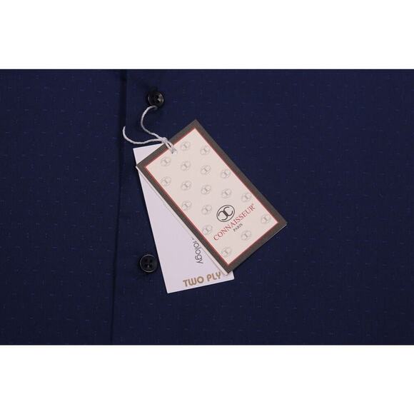 Connaisseur Paris 2-Ply Slim Fit Navy Blue Print Design Dress Shirt L 41-42 New! - Picture 6 of 8